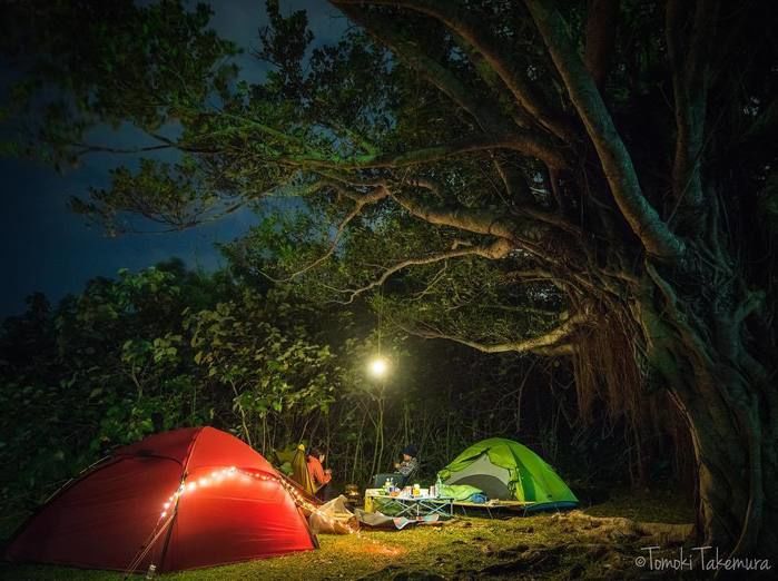 夜の沖縄県総合公運動公園オートキャンプ場