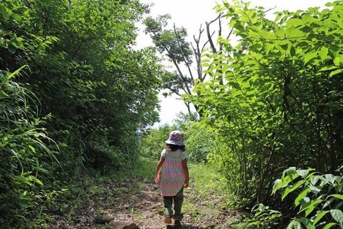 山伏山を登る子供