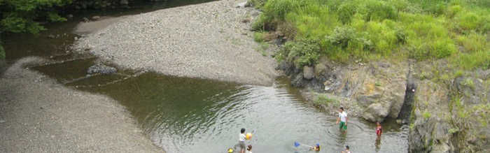 大見いこいの広場 川で遊ぶ子供達