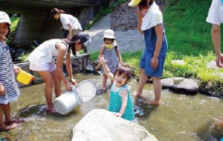 子供たちが川遊びをしている