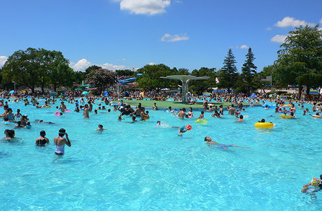 人出賑わう昭和記念公園のレインボープール
