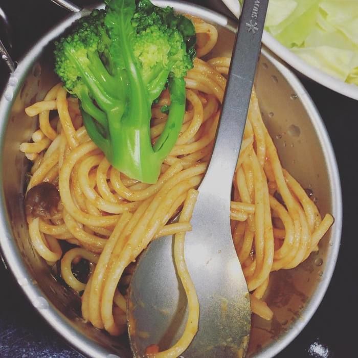 シェラカップを使って作ったパスタ
