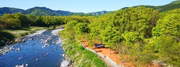 リバーサイド長瀞オートキャンプ場の川と豊な緑