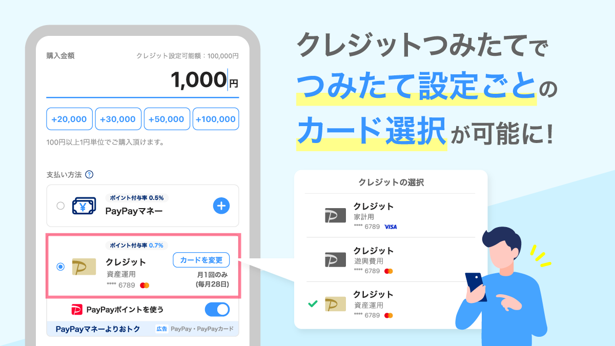 PayPay資産運用」の「クレジットつみたて」で「PayPayカード」が複数枚 