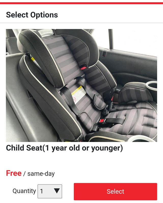 コルディオレンタカーのオプション選択