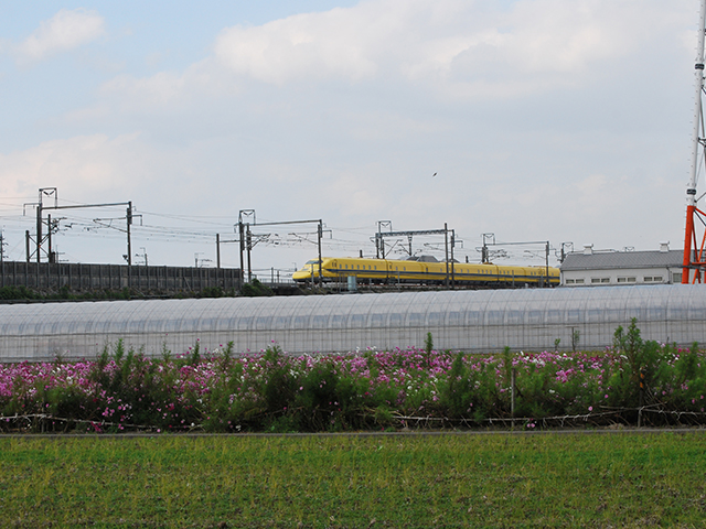 前を通過するドクターイエロー/道の駅 アグリの郷栗東(滋賀県/栗東市)