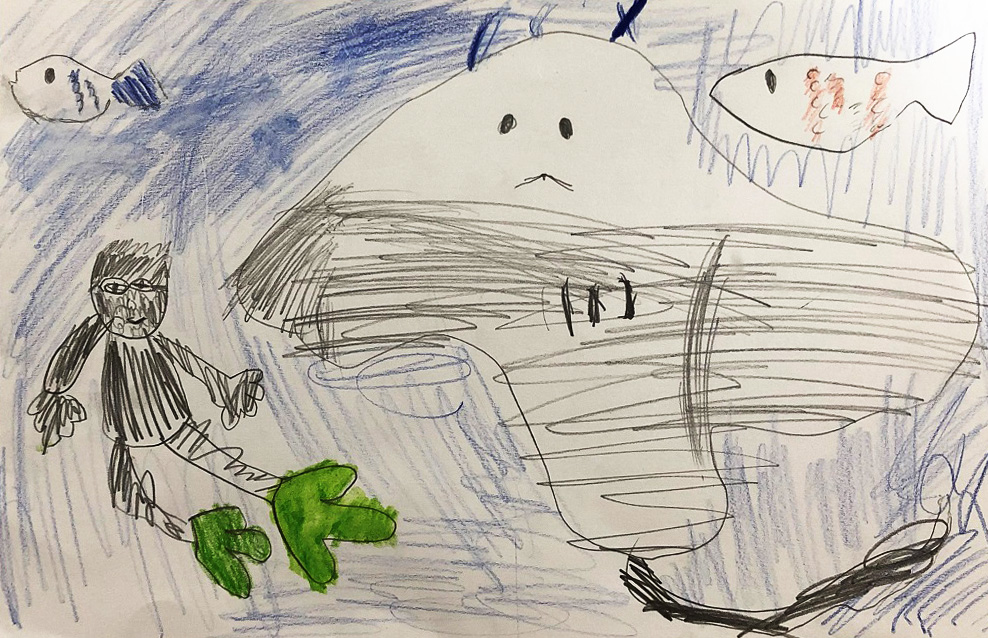 こども絵画「ニコニコ笑顔のエイに会いたい」