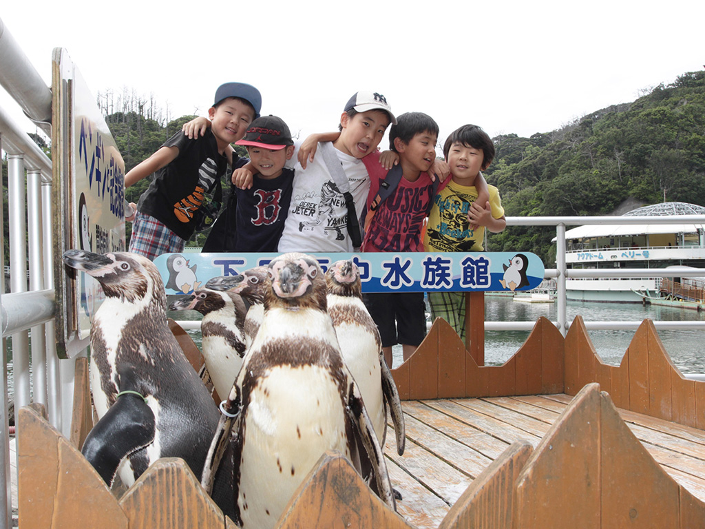 ペンギンと子ども達/下田海中水族館(静岡県/下田市)