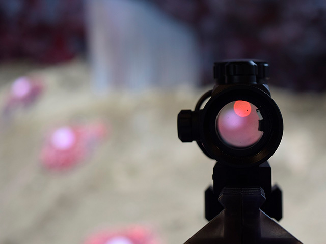 銃に取り付けられたレーザー/ニジゲンノモリ ゴジラ迎撃作戦(兵庫県/淡路市)