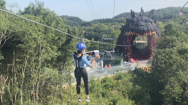 ジップラインの様子/ニジゲンノモリ ゴジラ迎撃作戦(兵庫県/淡路市)