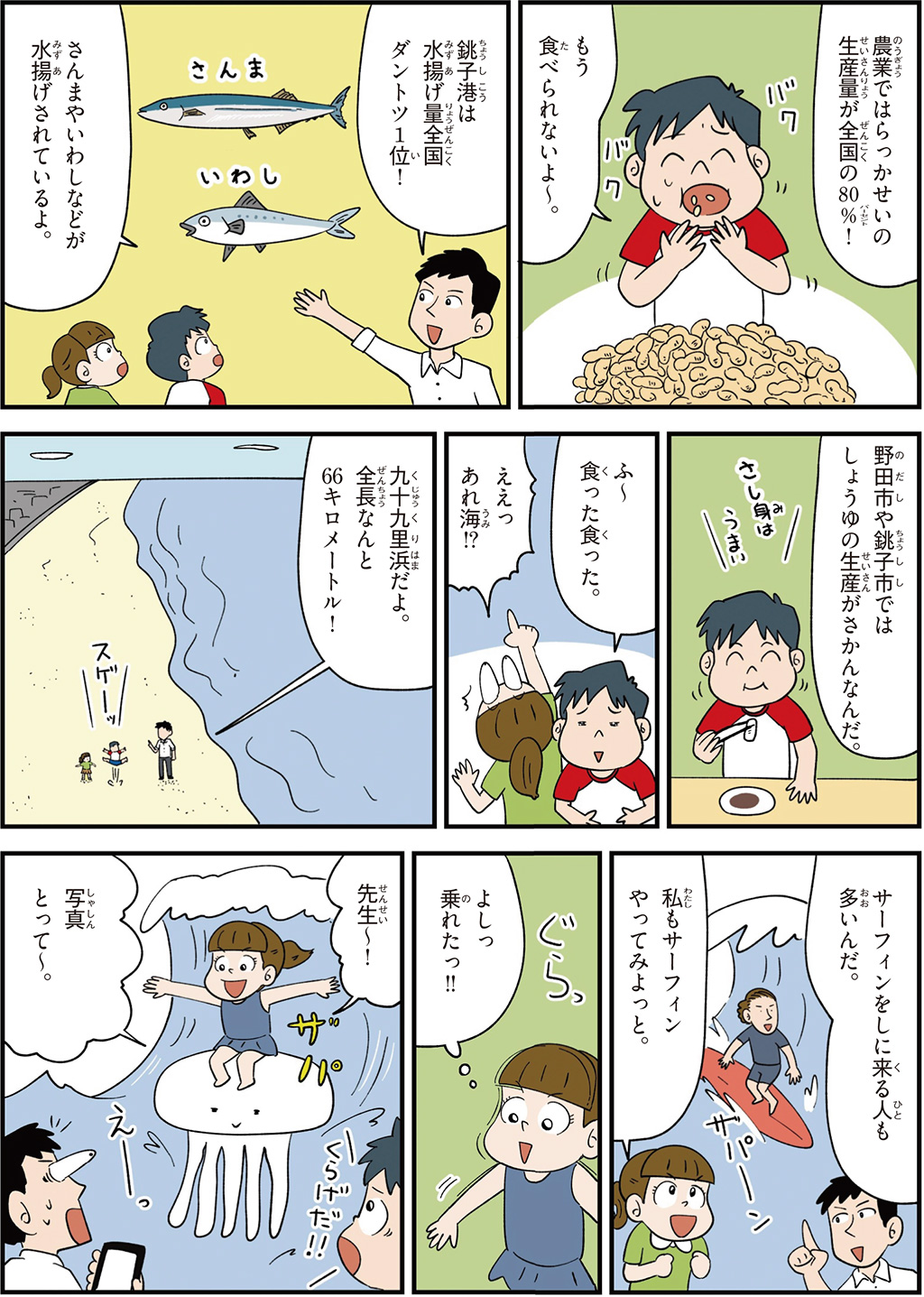 千葉県の特徴マンガ2/らっかせい生産量全国80%、水揚げ量全国1位、しょうゆの生産