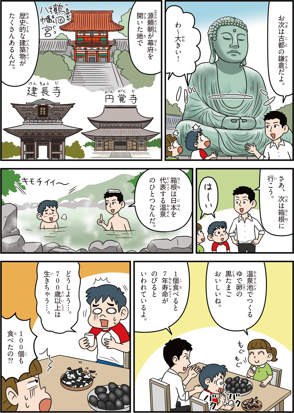 神奈川県の特徴マンガ2/鎌倉、源頼朝が幕府を開く、鶴岡八幡宮、円覚寺、箱根