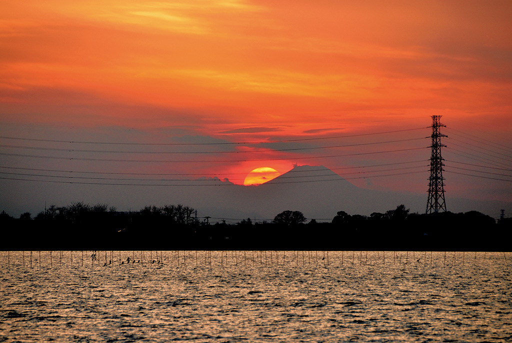 牛久沼越しに見る美しい夕陽(茨城県/龍ヶ崎市)