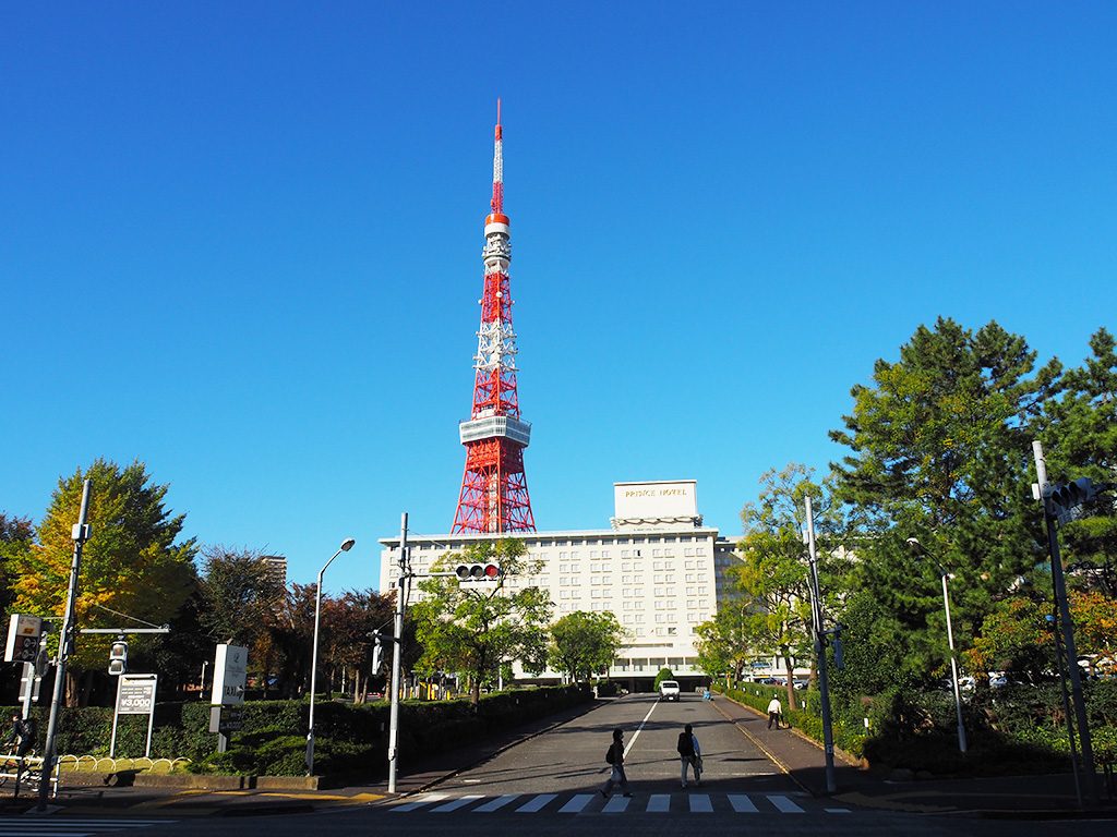 都立芝公園から見える東京タワーと東京プリンスホテル(東京都/港区)