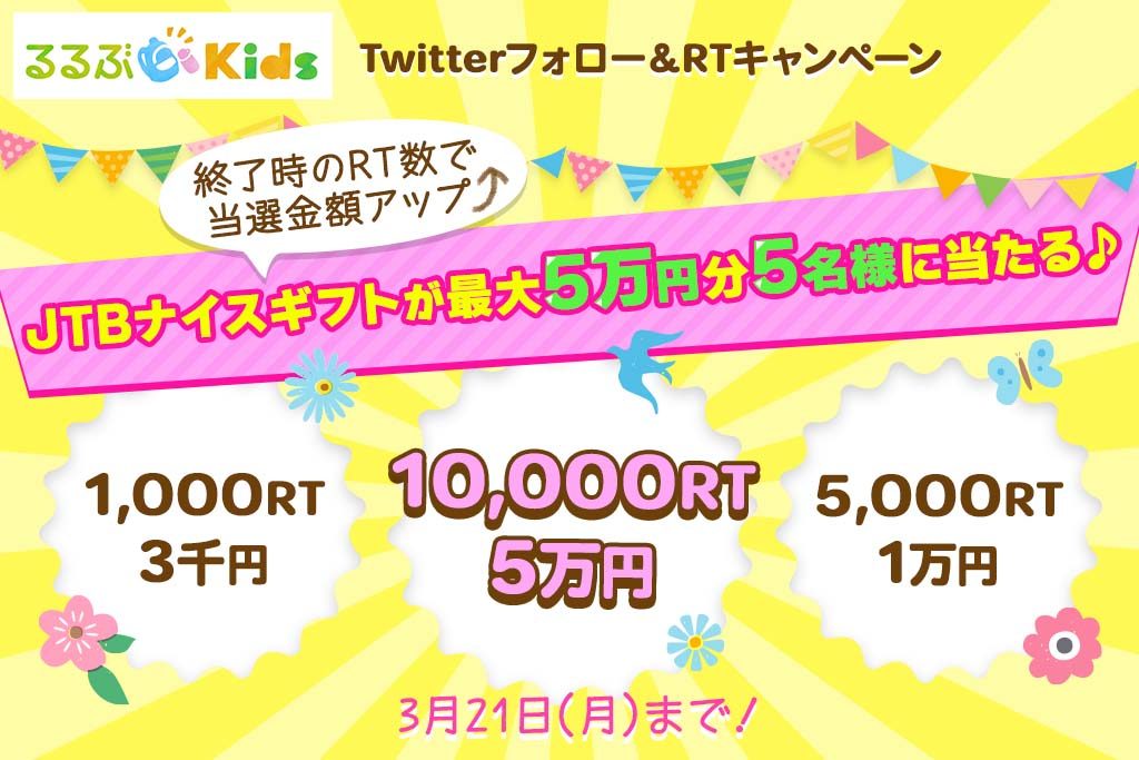 【Twitter】春の新生活を応援!RTの数だけ当選金額UP! フォロー&RTキャンペーン