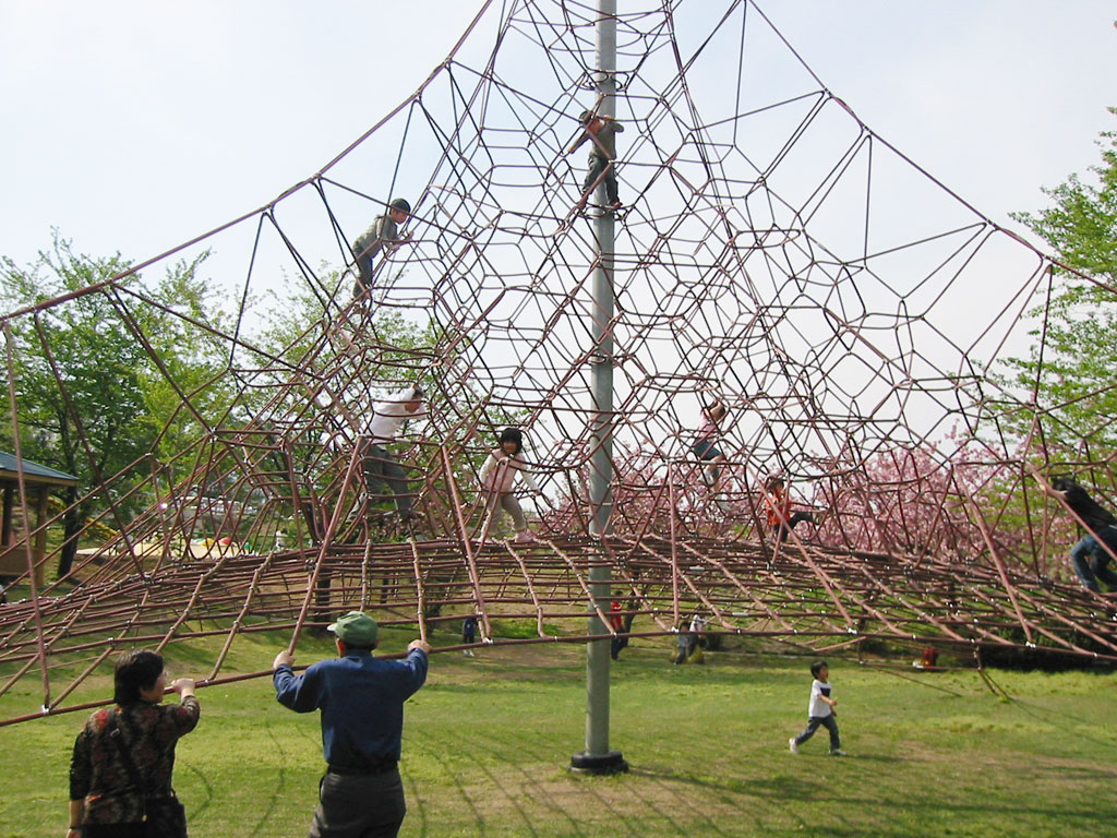 さまざまな遊具やすべり台が楽しめる遊具広場/桜ヶ池公園(富山県南砺市)