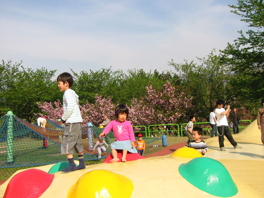 小さな子どもでも安心して遊べるふわふわ広場/桜ヶ池公園(富山県南砺市)