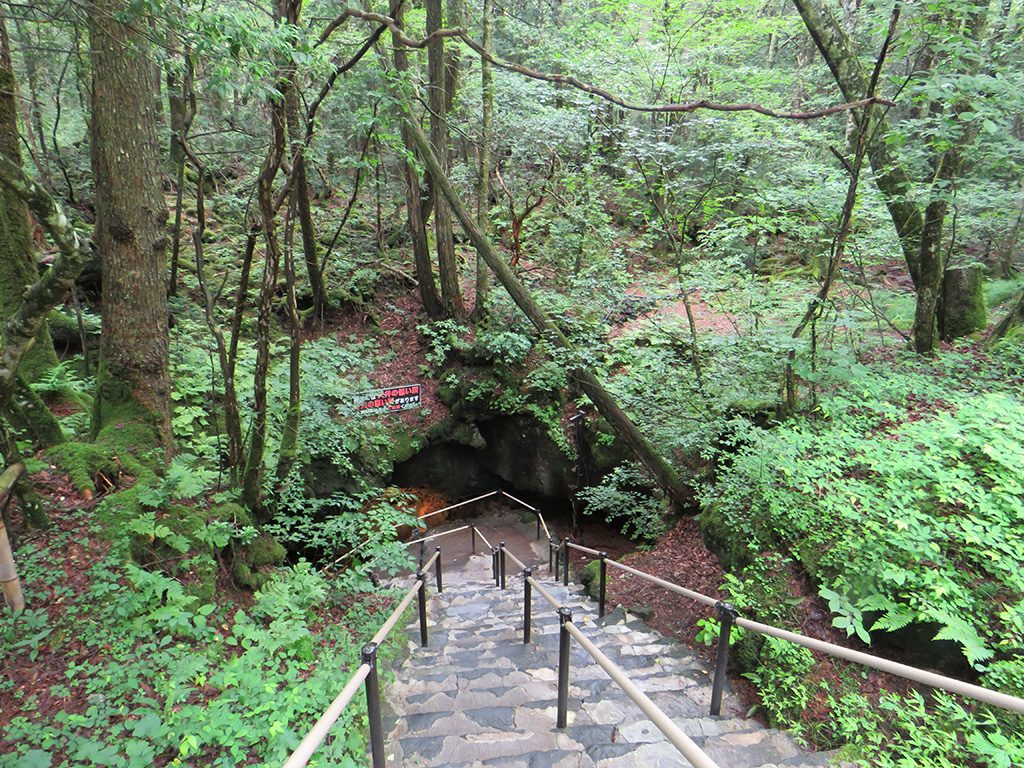 洞窟へ向かう階段/洞窟「富岳風穴」(山梨県/富士河口湖町)