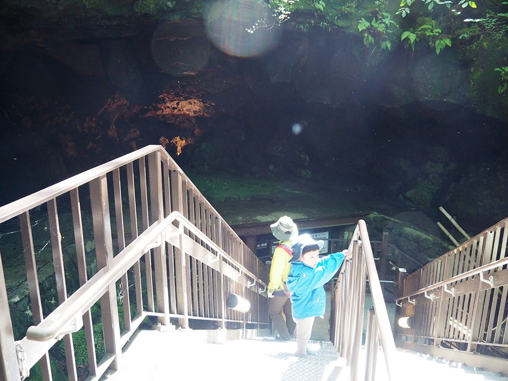 洞窟入口への階段/鳴沢氷穴(山梨県/鳴沢村)