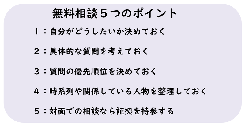 無料相談の5つのポイント
