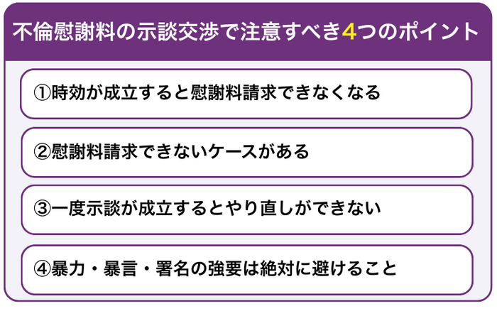 不倫慰謝料の示談交渉で注意すべき4つのポイント