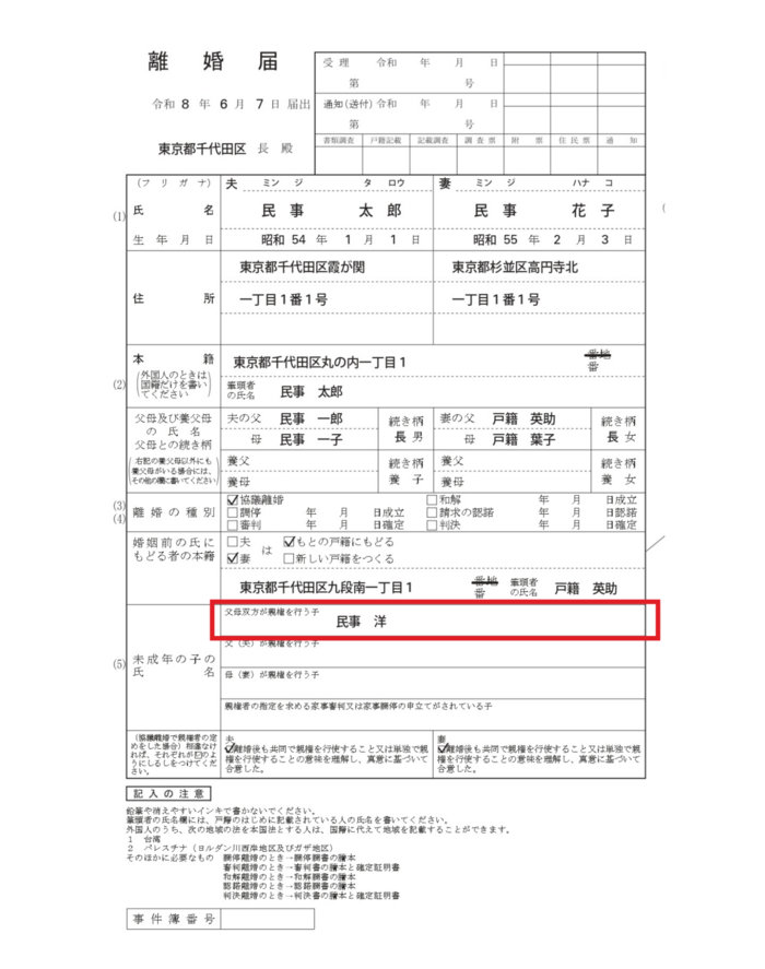 共同親権を選ぶ場合の書き方