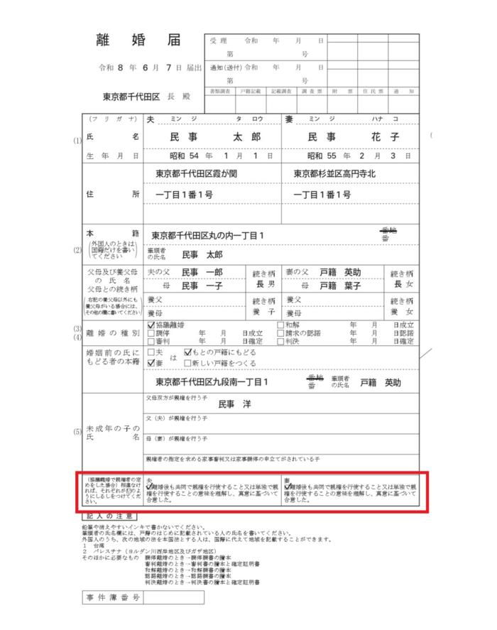 協議離婚の場合に必要なチェック欄への記入