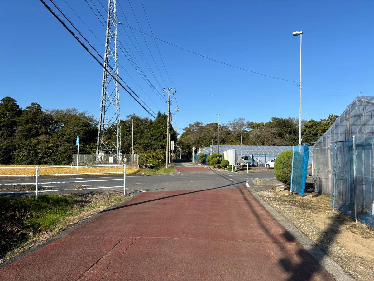 大網白里市細草の売買物件/横に太く走るのが広域農道。縦の細い道路の奥が物件方面