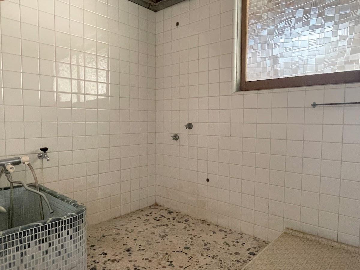 千葉県茂原市三ヶ谷の売買物件/キッチンの右側には昔風の浴室。実はココも扉が特徴的