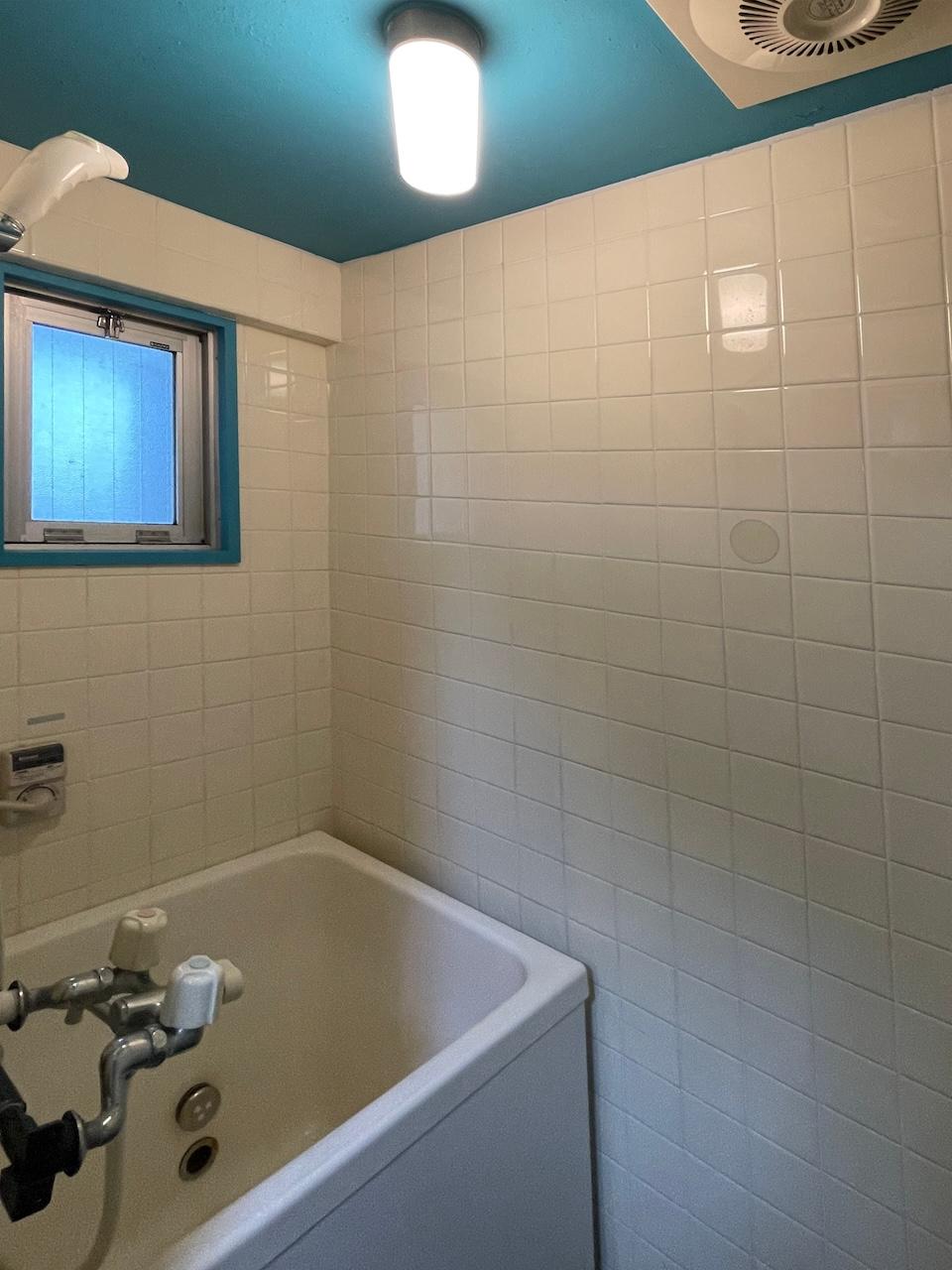 福岡市南区大橋の賃貸物件/浴室の天井もキッチンと同じ色で塗装。