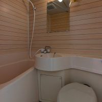 福岡市中央区天神の賃貸物件/コンパクトながら木質の壁で、落ち着いた雰囲気の水回り。