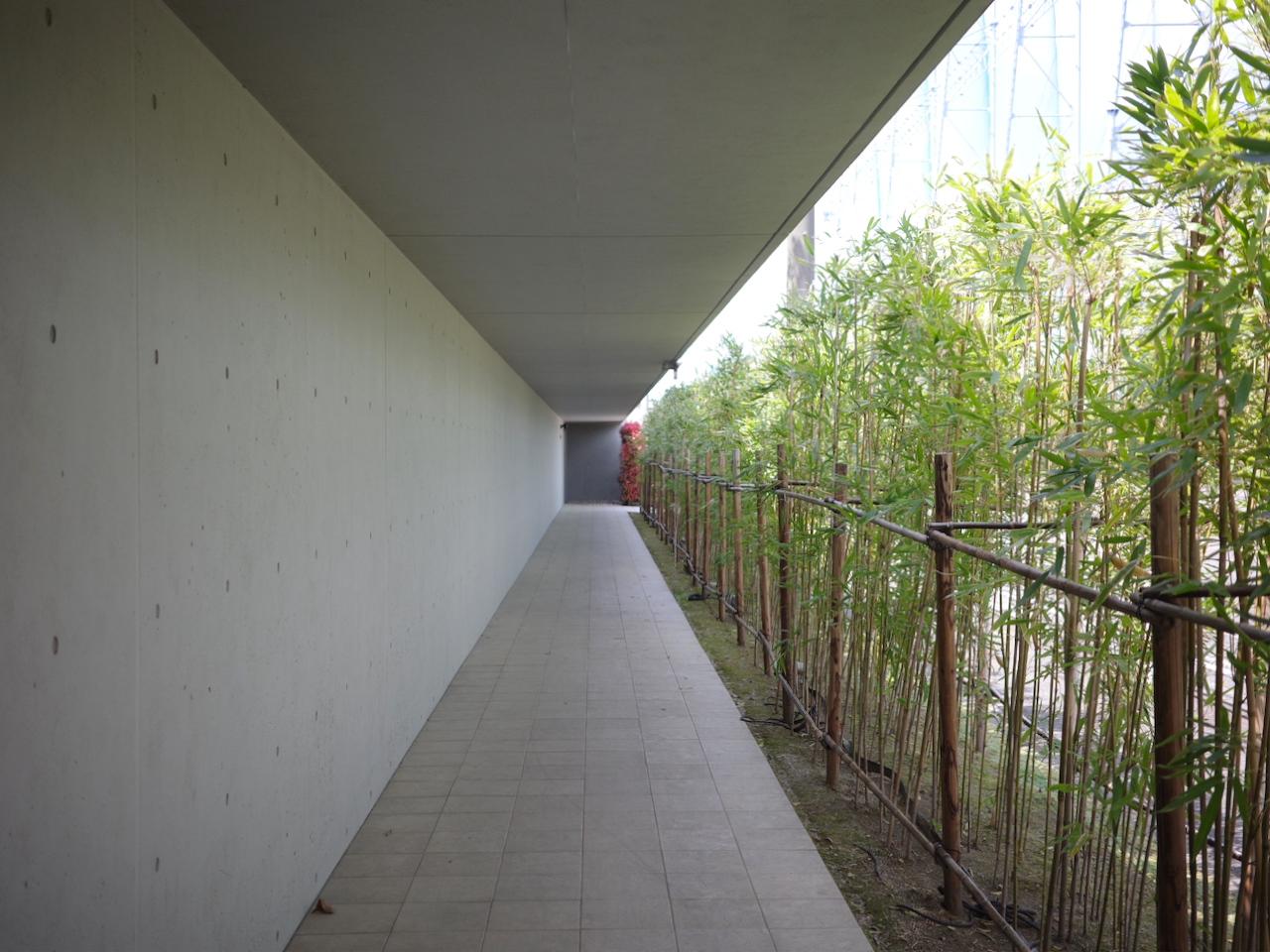 福岡市西区小戸の賃貸物件/エントランスからのアプローチは、コンクリート&times;バンブー(竹)の組み合わせ。