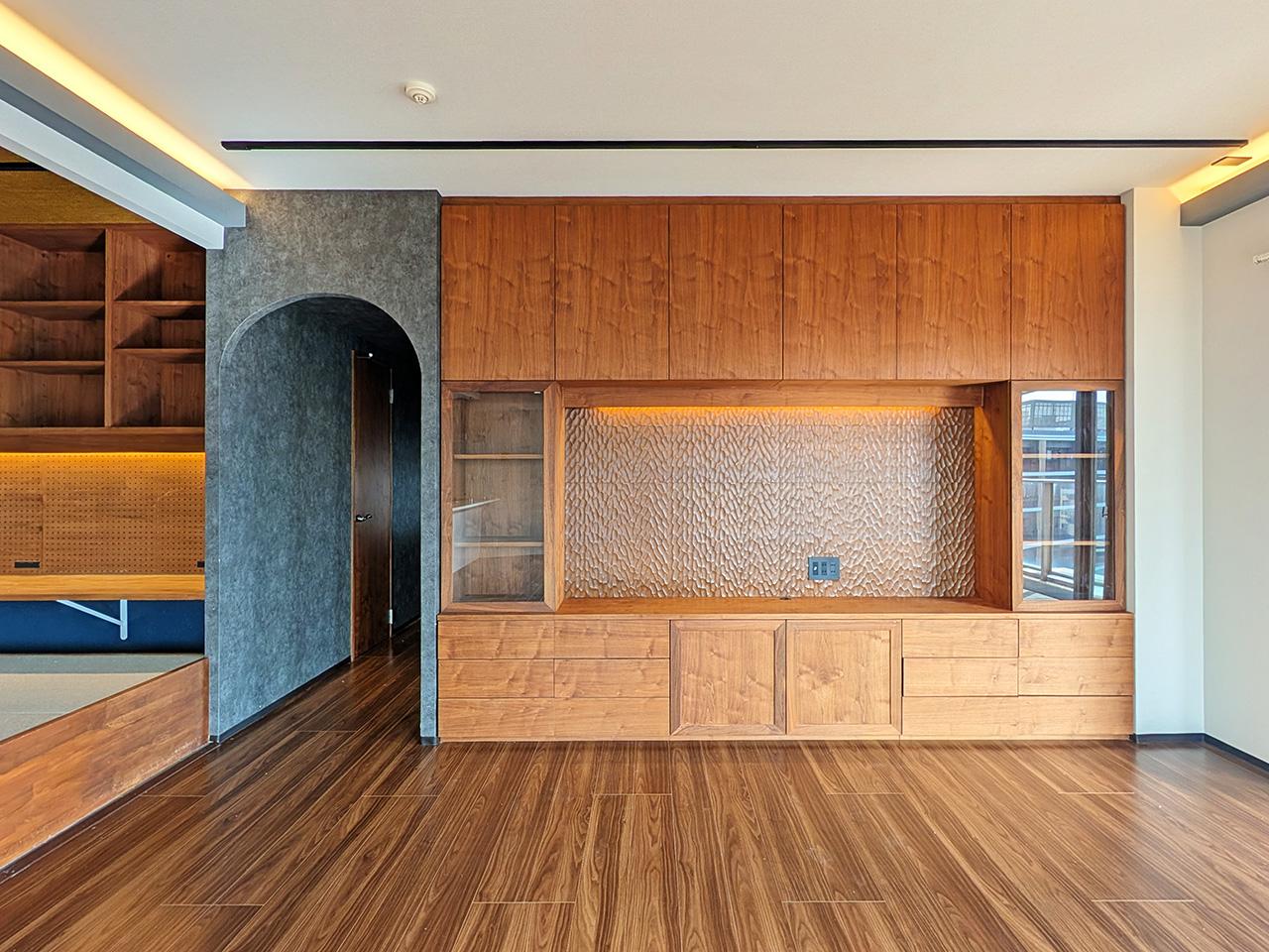 福岡市中央区港の賃貸物件/テレビボード一体型の壁面収納。