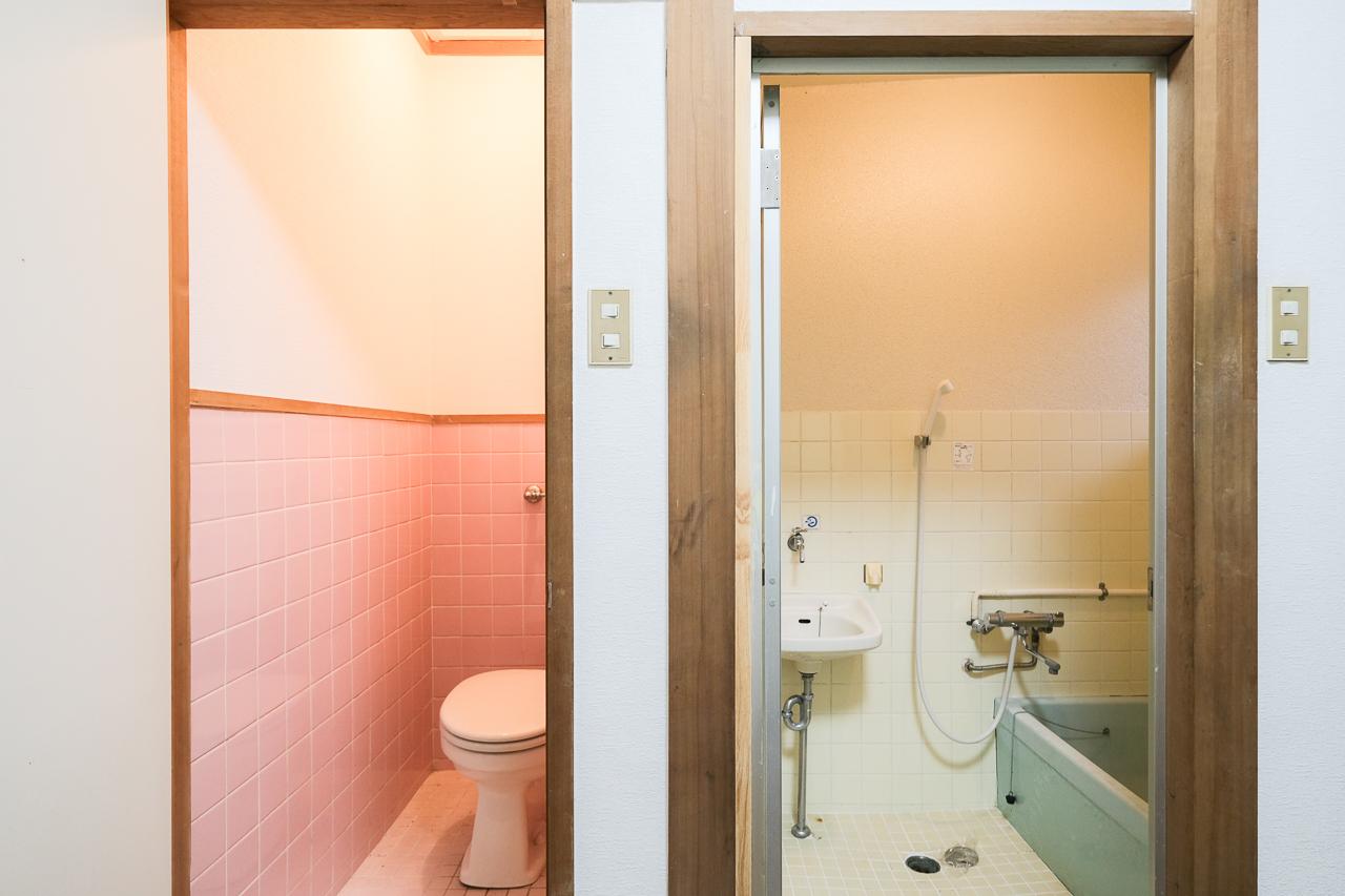 福岡市南区多賀の賃貸物件/サニタリーは桃色と水色。