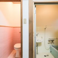 福岡市南区多賀の賃貸物件/サニタリーは桃色と水色。