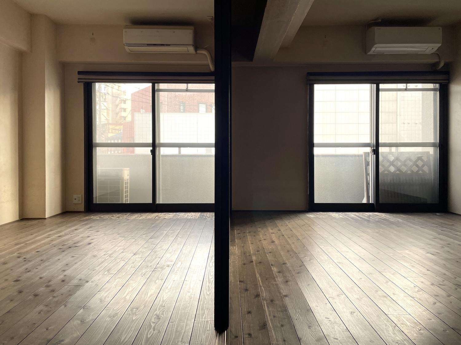 北九州市門司区東本町の賃貸物件/洋室側は約9.4畳。両部屋にサービス設置のエアコン付き！