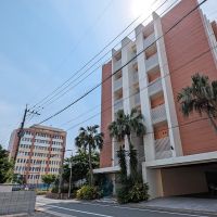 福岡市博多区東比恵の賃貸物件/入口は南国風。公園を挟んだお隣には兄弟がいます。