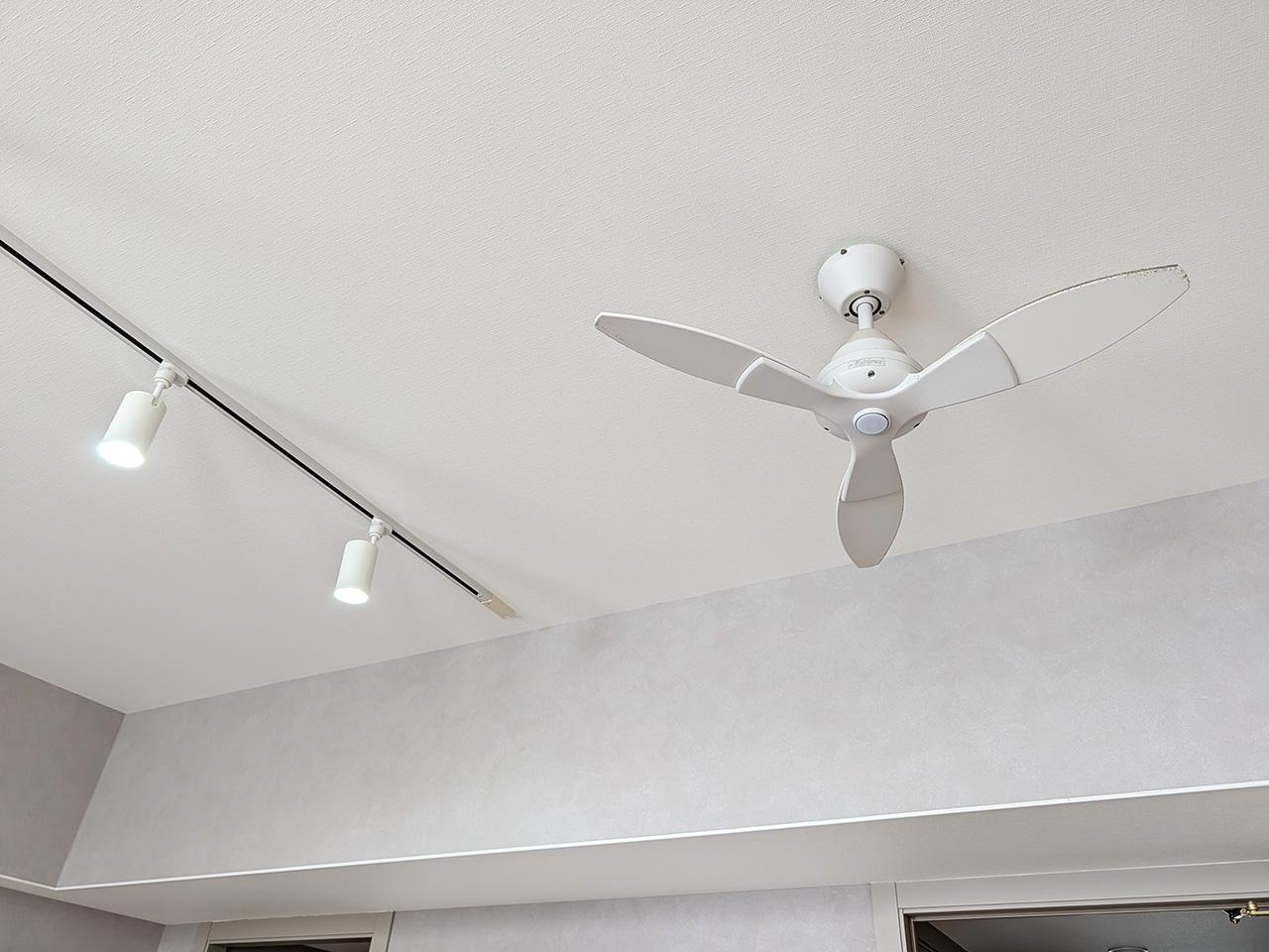 福岡市博多区東比恵の賃貸物件/天井にはダクトレールとシーリングファン。