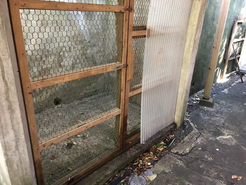 裏にはケージがありました。鶏小屋でしょうか。