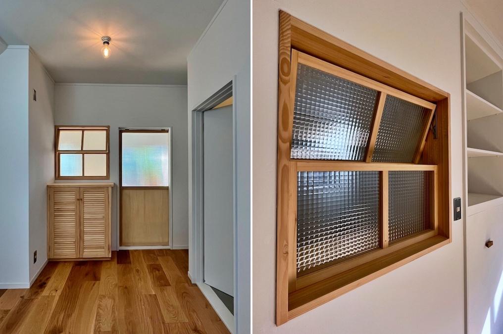 横須賀市秋谷一丁目の賃貸物件/左：玄関ホール｜右：木製室内窓