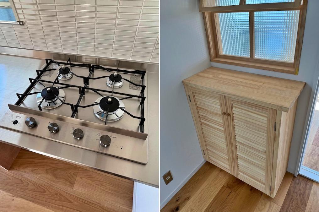 横須賀市秋谷一丁目の賃貸物件/キッチンは４口コンロ｜下駄箱的な収納