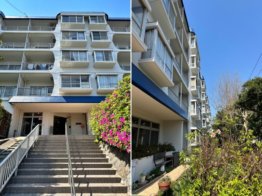 葉山町一色の売買物件/左｜エントランスへのアプローチ　　右｜横から外観を見ると出窓が美しい