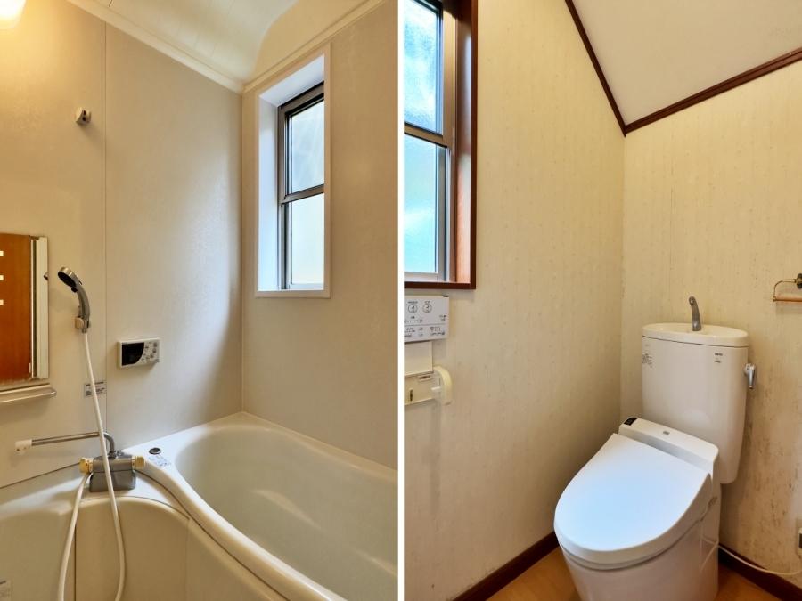 逗子市山の根二丁目の賃貸物件/左：風呂｜右：トイレ　どちらにも窓があります