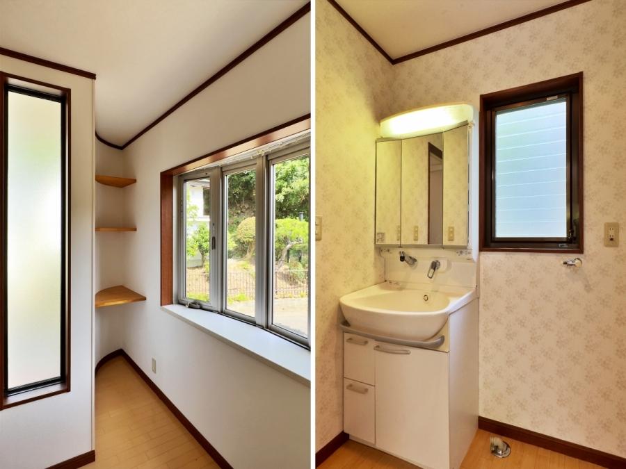 逗子市山の根二丁目の賃貸物件/左：洋室の角スペースに植物を置きたい｜右：洗面台