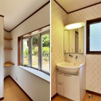 逗子市山の根二丁目の賃貸物件/左：洋室の角スペースに植物を置きたい｜右：洗面台