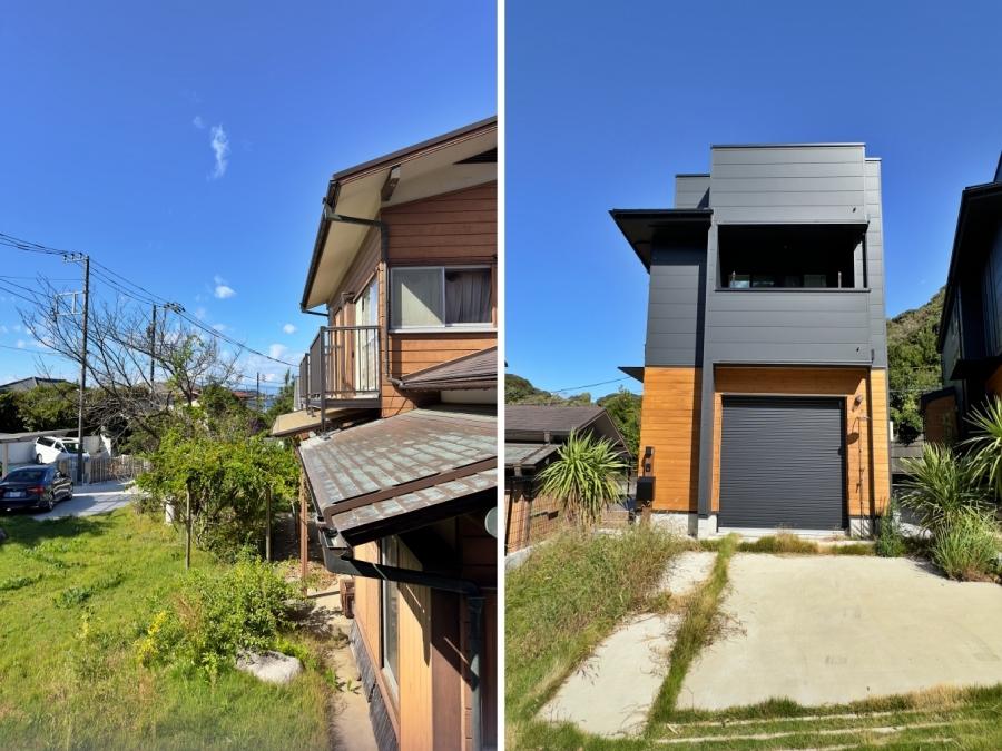 鎌倉市稲村ガ崎一丁目の賃貸物件/左：玄関からも海が見えます｜右：外観