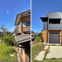 鎌倉市稲村ガ崎一丁目の賃貸物件/左：玄関からも海が見えます｜右：外観