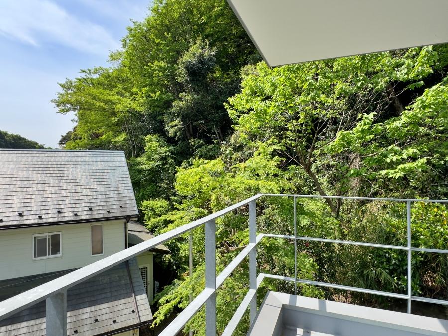 鎌倉市西御門一丁目の賃貸物件/2階バルコニーからの眺望｜山の緑が迫っています