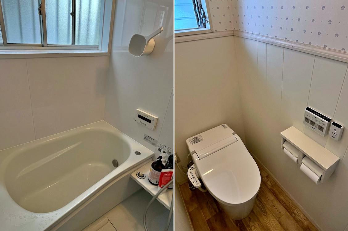 茅ヶ崎市東海岸南四丁目の売買物件/浴室とトイレ｜このトイレの照明が素敵なのですが、うまく写真が撮れてなかったので、知りたい方は個別にお問い合わせください。