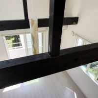 鎌倉市台の賃貸物件/ロフトから見下ろす｜黒く塗装された梁と白いクロスがアクセントに